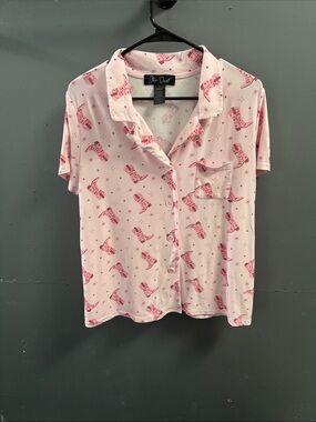 Stars Above Pink Short Sleeve Button Pajama Top